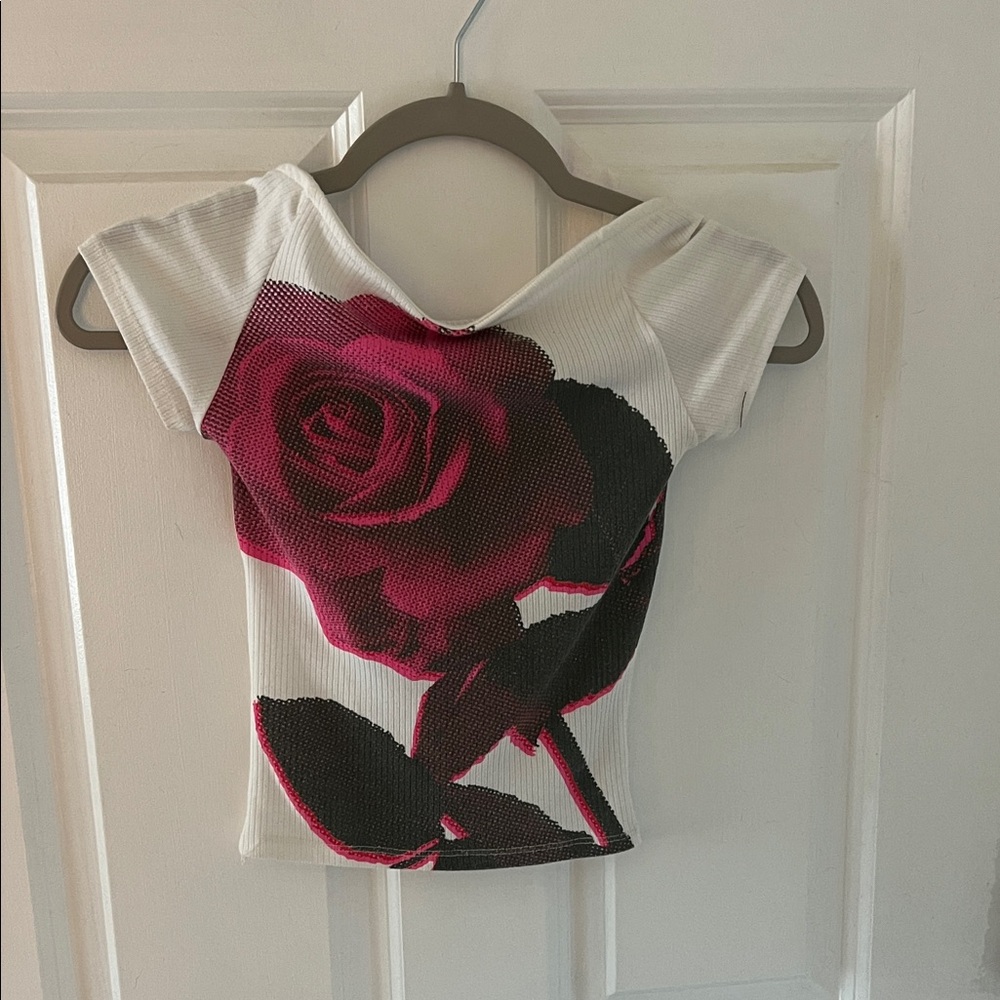Urban Outfitters White Tee with Red Rose Print